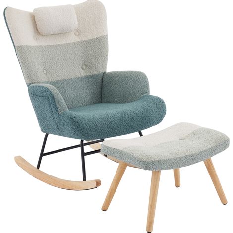 Silla mecedora bouclé multicolor con reposapiés HOMVRA (1/5)