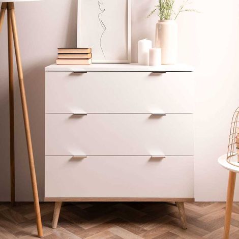 Commode Göteborg - 3 tiroirs - Décor chene sonoma Blanc - Scandinave - L 79,8 x P 40 x H 86,5 cm (1/5)
