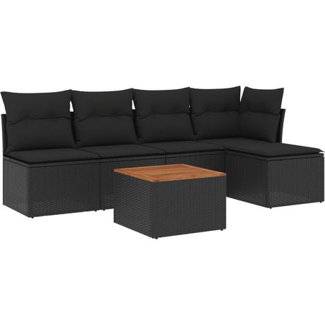 Set Divano da Giardino 6 pz con Cuscini Nero in Polyrattan vidaXL (1/5)