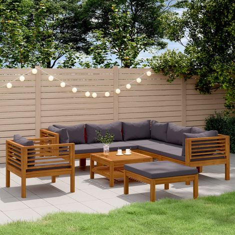 Salon de jardin 8 pcs Ensemble Table et Chaise de Jardin - avec coussin Bois d'acacia solide BV178250 - BonneVie (1/5)