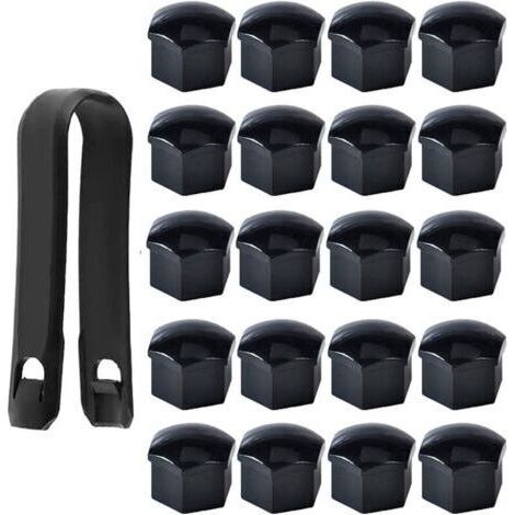 Haute qualité Boulon Ecrou Couvre 17 mm, Capuchons Protection Hexagonal Pour écrous de Roue, avec Outil Demontage (Paquet de 20, Noir) (1/4)