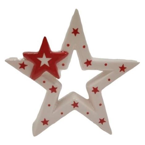 TrendLine Dekofigur Keramik Stern 14 x 14 cm weiß-rot Dekofigur