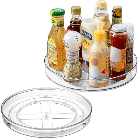 LYERCW - Lot de 2 plateaux tournants Lazy Susan pour placard (27 + 23,5 cm), étagère à épices rotative pour réfrigérateur, plateau tournant transparent pour condiments.