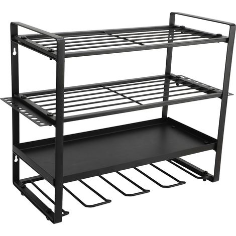 Organisateur d'outils électriques robuste 4 niveaux, rangement mural pour atelier, garage, cabanon, établi et panneau perforé (1/5)