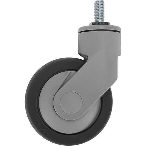 Roulette pivotante de 10 cm (4 pouces) en matériau TPR silencieux avec axe fileté M12, adaptée aux meubles et autres équipements, roule vers le bas.