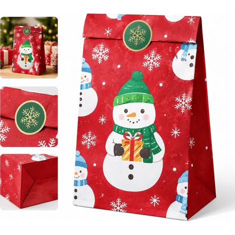 Sacs Cadeaux de Noel en Papier Imprime Motifs Assortis pour Bonbons et Petits Cadeaux Lot de 12 12 x 8 x 22 cm