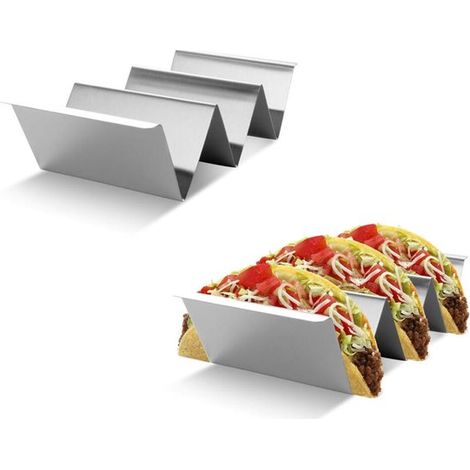 Porta taco in 2 pezzi con 3 scomparti, porta tortilla in acciaio inox, piatto da portata per tortilla, tagliere per tapas, piatto snack, supporto per tortilla, rastrelliera per taco, fajit (1/5)