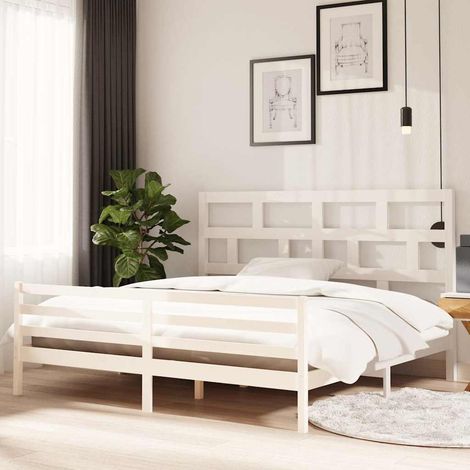 Estructura de cama madera maciza de pino blanca 200x200 cm (1/5)