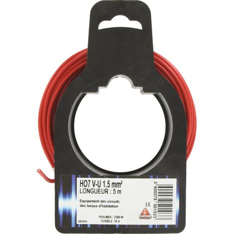 Cable eléctrico H07 V-U 1,5 mm² 5 Rojo