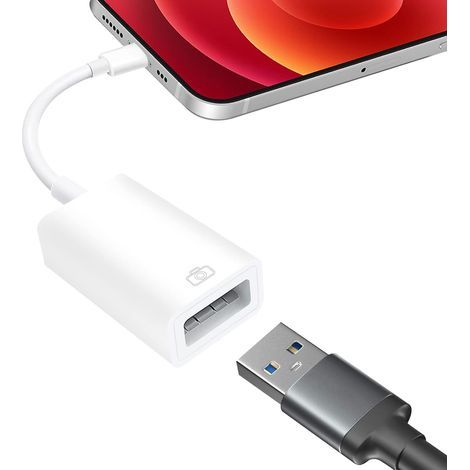 Lightning to USB camera adapter, compatible with iPhone and iPad USB data sync cable, suitable for cameras, keyboards, mice, card readers, USB flash drives (1/5)