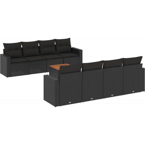 vidaXL Set Divani da Giardino 9 pz con Cuscini Nero in Polyrattan (1/5)