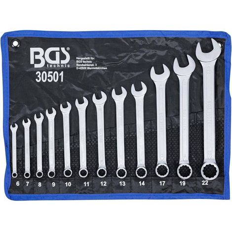 Jeu de Clés Mixtes 6-22 mm - 12 pcs - Acier Résistant et Pratique pour Mécanique et Bricolage, Pro - D-Work (1/5)