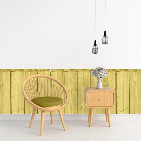 Papier peint découpé préencollé, soubassement, planches de bois jaune, imitation bois, raccordable, 83 cm X 195 cm (1/5)