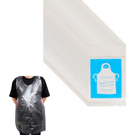 Tablier jetable PE,Tabliers Jetables en Polyéthylène,Tablier Jetable Imperméable en Plastique,Tabliers Plastiques d'épaisseur,pour Peinture,Boucherie,Industrie Alimentaire,Cuisine,Bricolage (1/5)