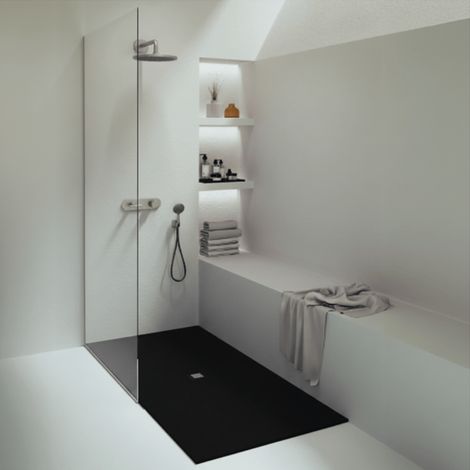 Mineralguss-Duschwanne extra flach WATERLOO Schieferoptik SCHWARZ 120x200cm (1/4)