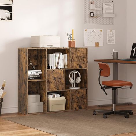 Bibliothèque Étagère de Rangement WOLTU, 106x30x96cm,Étagère Cube, Étagère Livre, Meuble de Rangement, Marron Rustique (1/5)