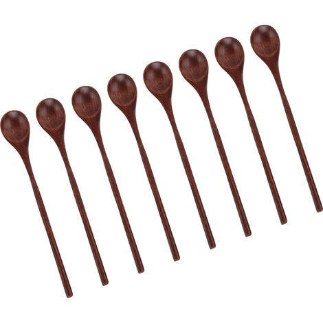 Ensemble de 8 cuillères à mélanger en bois à long manche, sûres, inodores, raffinées, robustes et durables.