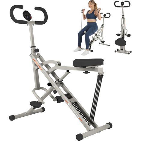 Faltbarer Bauchtrainer für Zuhause mit Trainingscomputer, Widerstandsbändern und stabiler Metallkonstruktion, Kompakter Heimtrainer, Platzsparend für Core & Ganzkörperübungen -- Grau (1/5)