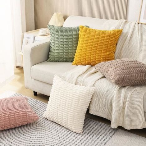 Taie d'Oreiller Carrée Housse de Coussin + Coussin Core Lit Canapé Maison Chaise Voiture Décoration Cadeau (Rose foncé) (1/4)
