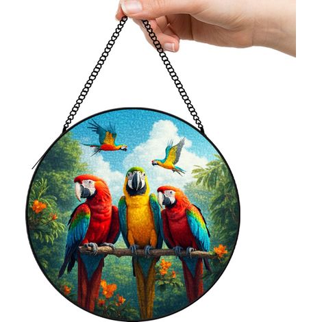 30 cmAttrape-soleil vitrail oiseaux fleurs abeille, suspension fenêtre décorative, cadeau maman (1/5)