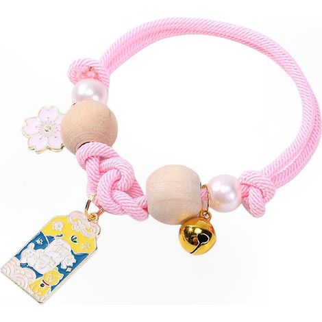 Collier chat en nylon doux réglable avec grelots et perles en bois, antipuces jaune sécurité, pour chats d'intérieur et d'extérieur, collier anti-fugue et élégant, taille ajustable. (1/5)