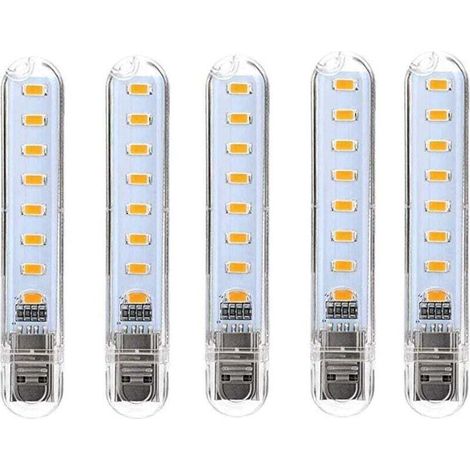 UlisemLampe LED USB, LED Mini Portable USB Lampe, 5 Pièces Lumière De Clavier D'ordinateur, Pour PC, Ordinateur, Batterie Externe (Blanc froid) [Classe énergétique G]