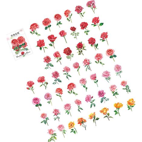 100 autocollants de fleurs, série « Mer de fleurs infinie », autocollants de fleurs et plantes en PET, matériel de bricolage, décoration, saison des roses (1/5)