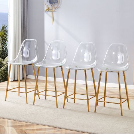 MEUBLIV Lot de 4 tabourets de bar transparents dorés avec repose-pieds en métal (1/5)