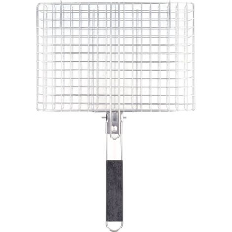 Panier à grillades pliable en acier inoxydable, réutilisable, résistant à la chaleur, poignée en bois, support pour l'extérieur (1/5)