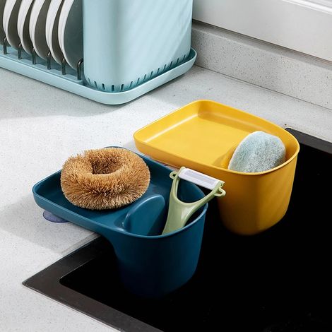 2 paniers égouttoirs à ventouses pour évier, baguettes, torchons, éponges, porte-robinet, accessoires de cuisine.-AquaForge (1/4)