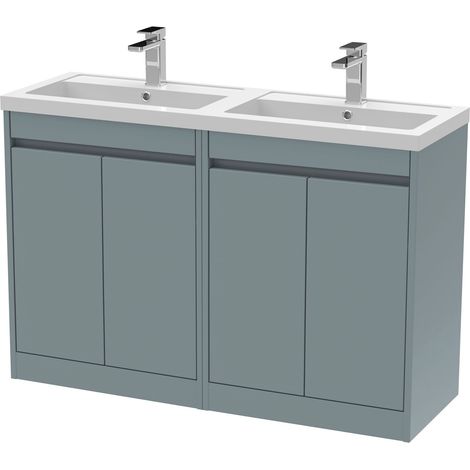 Chartley Contemporary Floor Standing 4 Door Vanity Basin Unit, Polymarble Basin, 1200mm, Coastal Grey (1/4)