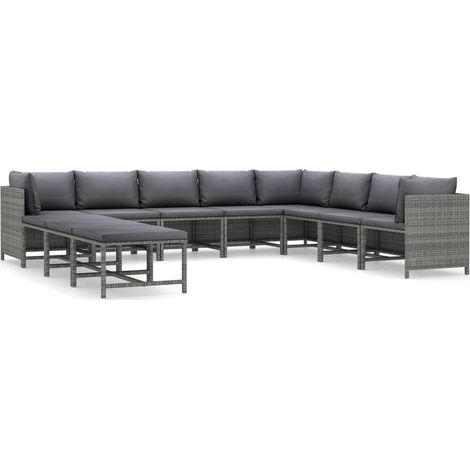 Mobili da giardino mobili da esterno Set di mobili da 11 pezzi con cuscini in resina intrecciata grigia 020015410
