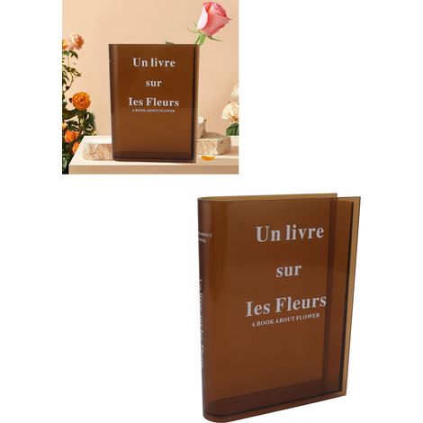 Vase en acrylique transparent en forme de livre, idéal pour la décoration de la maison, de la chambre et du bureau vase hydroponique marron. (1/5)