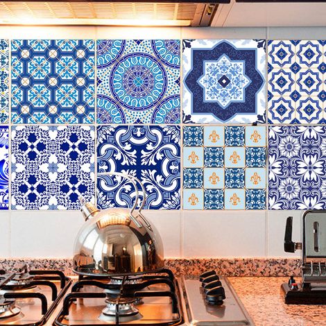 Lot de 10 autocollants pour carrelage adhésifs décoratifs DIY sticker mur cuisine crédence salle de bain amovible déco maison protection