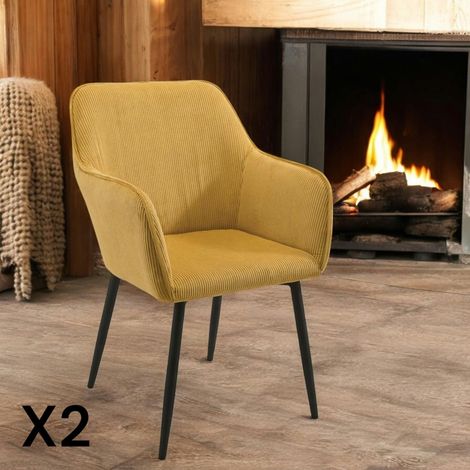 Fauteuil de table tissu cotelé moutarde (lot de 2) MALMOE (1/4)