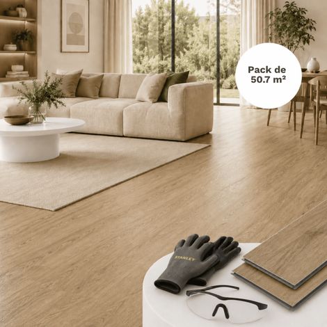 SPC Vinylboden Klick-System Eiche Hell 50,7 m² - Integrierte Trittschalldämmung, 0,5 mm Nutzschicht (1/5)