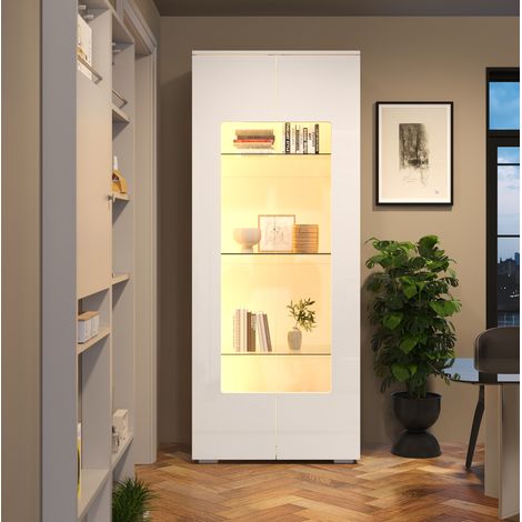 Vetrina da soggiorno 70 x 40 x 173 cm con LED, ante in acrilico, bianco HAVRYA (1/5)