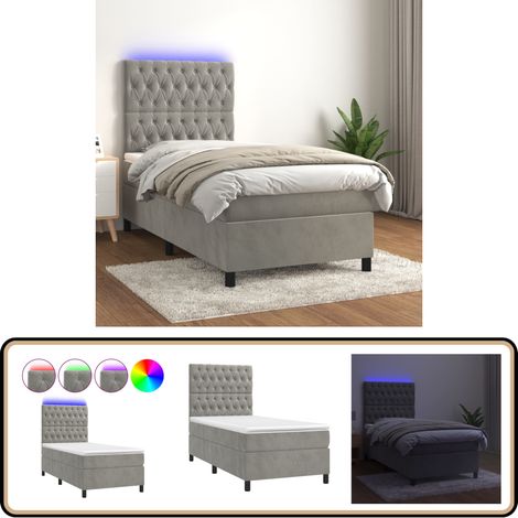 Boxspringbett mit Matratze & LED Hellgrau 100x200 cm Samt - Boxspringbett - Doppelbett - Samtbett - Luxusbett - Himmelbettt
