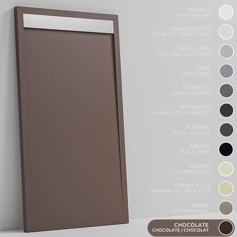 SOULBATH Receveur de Douche - Résine - Gel Coat - Texture Lisse/Pierre - Antidérapant - Couleur Chocolat 160X70 Extra plat 3Cm Grille Inox (1/5)
