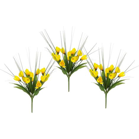 Lot de 3 Crocus avec Herbe - 25 cm - Crocus Artificiel - Petite Plante - Décoration de Printemps - Fleurs de Printemps - Décoration de Pâques - Nid de Pâques - Bouquet de Table (1/4)