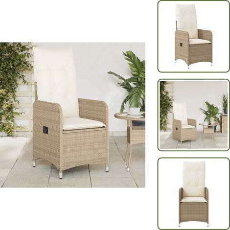 The Living Store Chaise inclinable de jardin avec coussins beige résine tressée - Chaise De Jardin - Fauteuil De Jardin - Chaise Inclinable - Mobilier De Jardin - Chaise Patio (1/5)