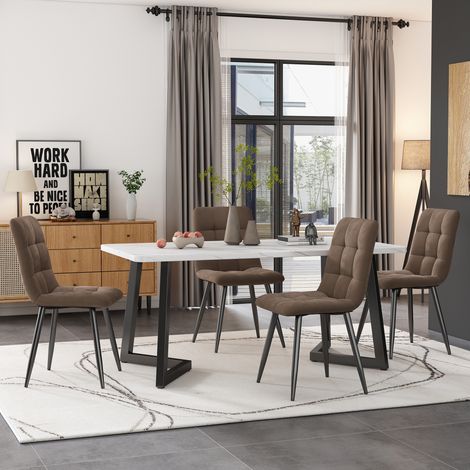 DESMIU Ensemble de Salle à Manger avec 4 Chaises, Table Rectangulaire, Structure en 1 Table et 4 Chaises, pour Salle à Manger, en MDF, Marron, 117 × 68 × 75 cm (1/4)