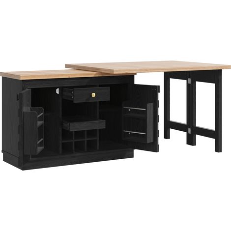 Isola cucina girevole 360° e credenza laterale 120-197 cm MDF nero (1/5)
