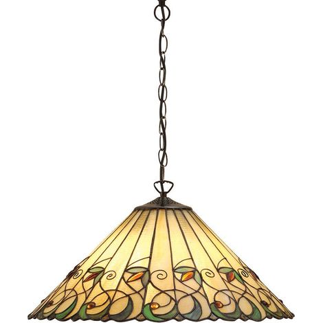 Interiors Jamelia - Grande suspension à 3 ampoules au fini bronze foncé, verre Tiffany, E27 (1/4)
