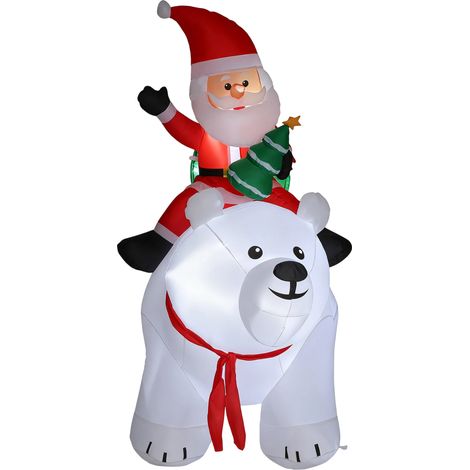 Père Noël gonflable de Noël sur ours polaire 200 cm, 5 lumières LED, décoration de Noël intérieure et extérieure, blanc (1/5)