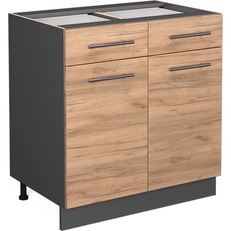 Meuble cuisine Fame-Line, Chêne de force doré, 80 cm sans plan de travail, Vicco