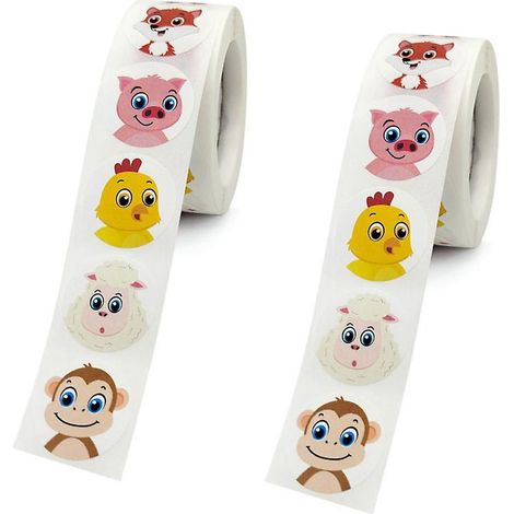 Lot de 2 autocollants animaux mignons - 16 motifs avec ligne de perforation - Version étendue - Étiquettes de récompense de 1 pouce de diamètre (1/3)