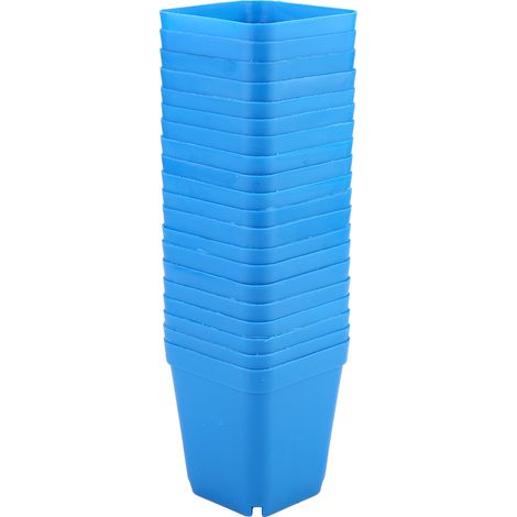 Lot de 20 pots carrés modernes pour plantes succulentes, petits contenants en plastique bleu.
