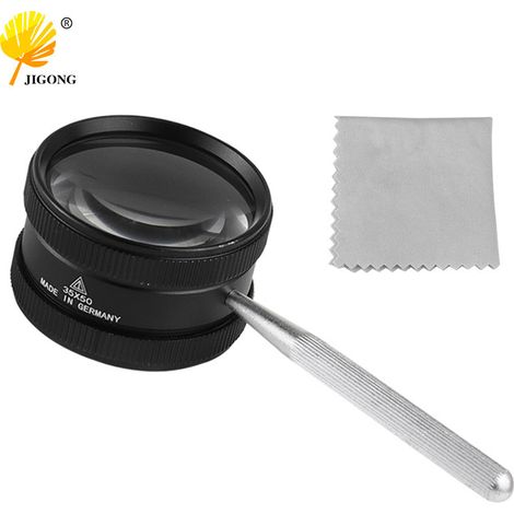 Loupe à fort grossissement 35x 50 mm avec chiffon de nettoyage pour lentilles cylindre métallique portatif pour l'identification et la lecture d'antiquités, de bijoux et d'ambre. (1/5)