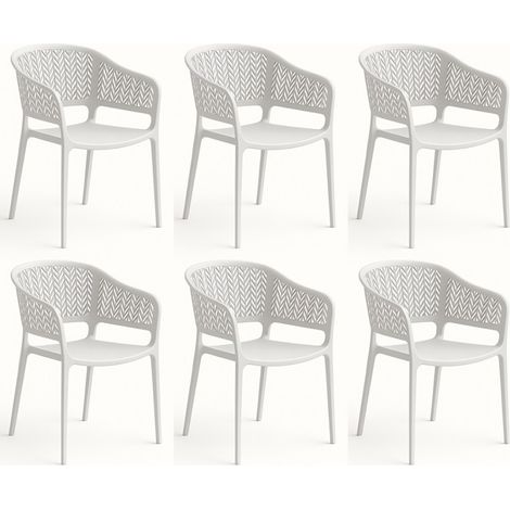 Pegane – Lot de 6 chaises de jardin empilables en résine blanche – Dossier ajouré en chevrons – Assise incurvée pour confort – Dimensions 59 x 56 x 79 cm (1/5)